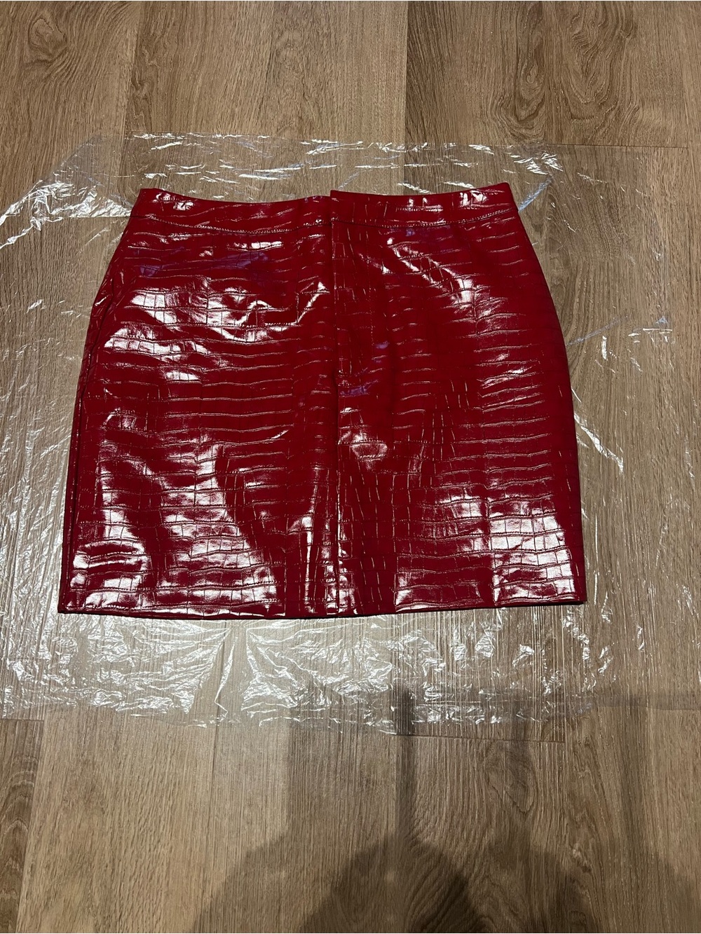 Meshki Red Croc-Embossed Patent Mini Skirt